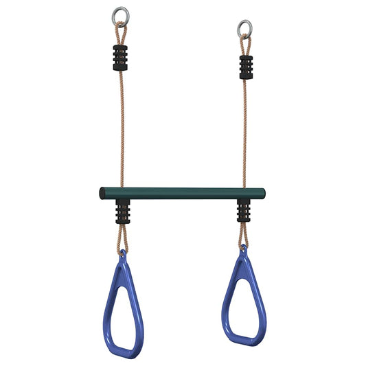 Trapeze Bar with Gym Rings for Kids Blue and Dark Green Steel Trapeze Bar with Gym Rings for Kids Blue and Dark Green Steel