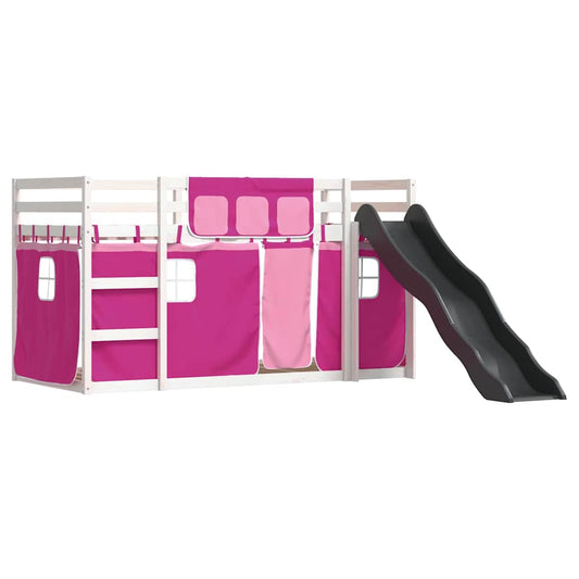 Bunk Bed without Mattress with Slide and Curtains Pink 90x200 cm Bunk Bed without Mattress with Slide and Curtains Pink 90x200 cm