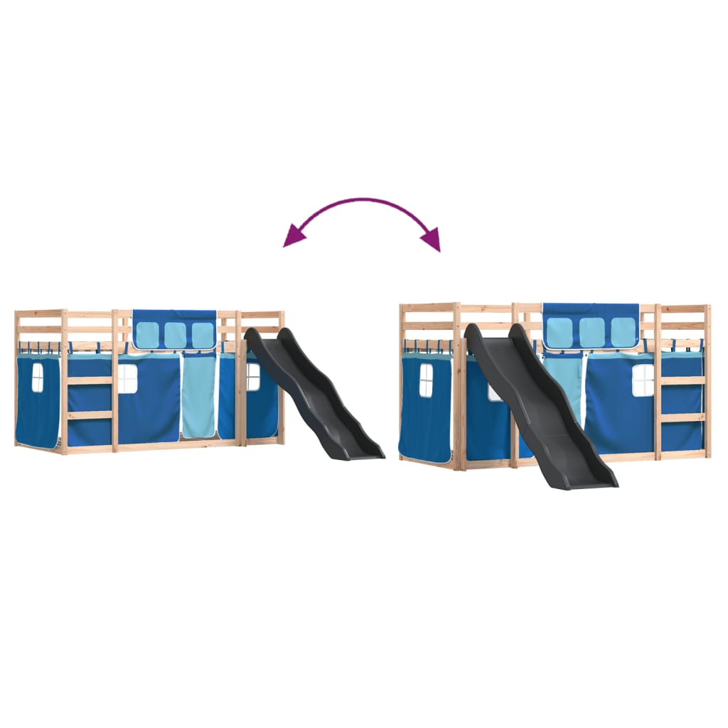 Bunk Bed without Mattress with Slide and Curtains Blue 80x200cm