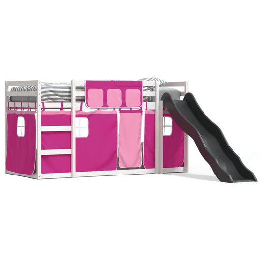 Bunk Bed without Mattress with Slide and Curtains Pink 90x190 cm Single Bunk Bed without Mattress with Slide and Curtains Pink 90x190 cm Single