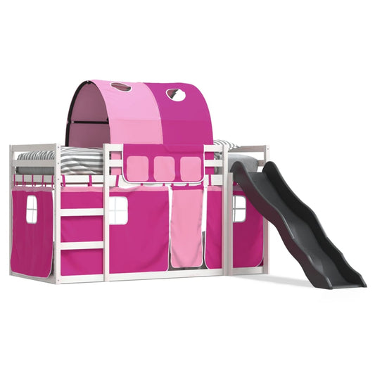 Bunk Bed without Mattress with Slide and Curtains Pink 90x200 cm Bunk Bed without Mattress with Slide and Curtains Pink 90x200 cm