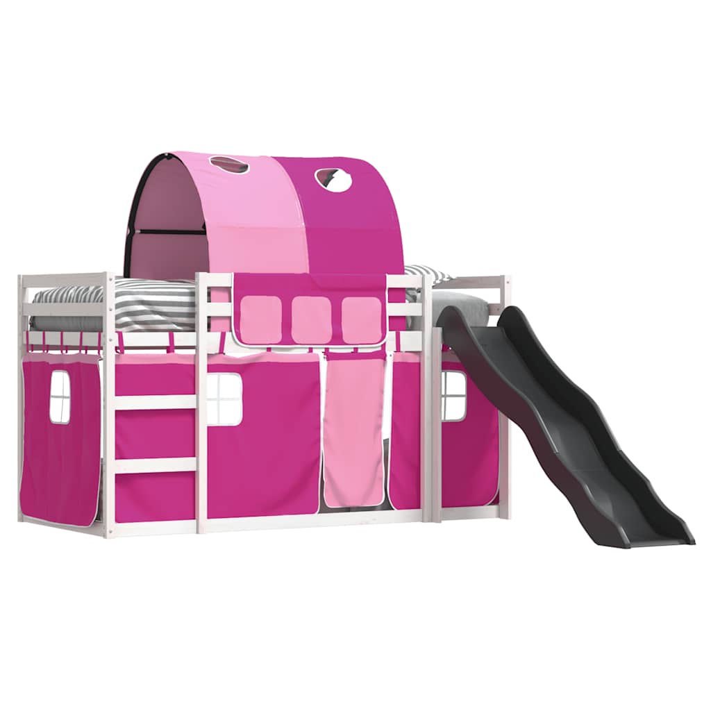 Bunk Bed without Mattress with Slide and Curtains Pink 90x200cm