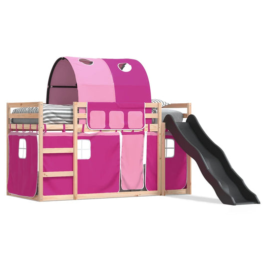 Bunk Bed without Mattress with Slide and Curtains Pink 80x200 cm Bunk Bed without Mattress with Slide and Curtains Pink 80x200 cm
