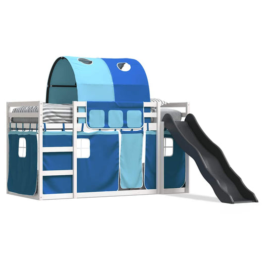Bunk Bed without Mattress with Slide and Curtains Blue 90x190 cm Single Bunk Bed without Mattress with Slide and Curtains Blue 90x190 cm Single