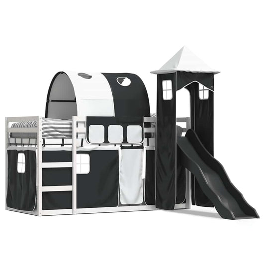 Bunk Bed without Mattress with Slide White and Black 90x190 cm Single Bunk Bed without Mattress with Slide White and Black 90x190 cm Single
