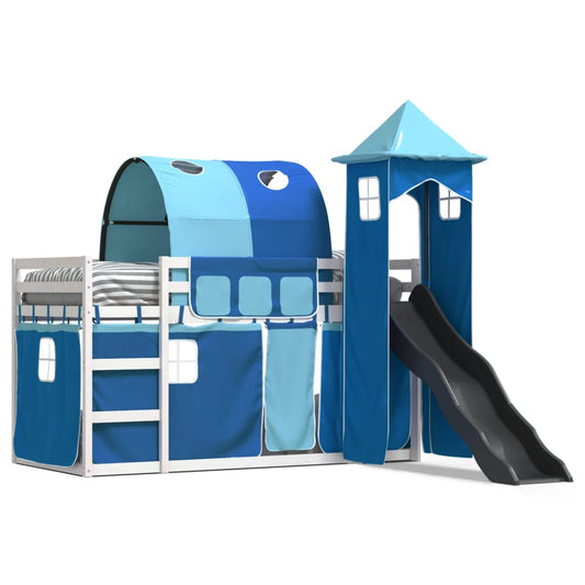 Bunk Bed without Mattress with Slide and Curtains Blue 90x190 cm Single Bunk Bed without Mattress with Slide and Curtains Blue 90x190 cm Single