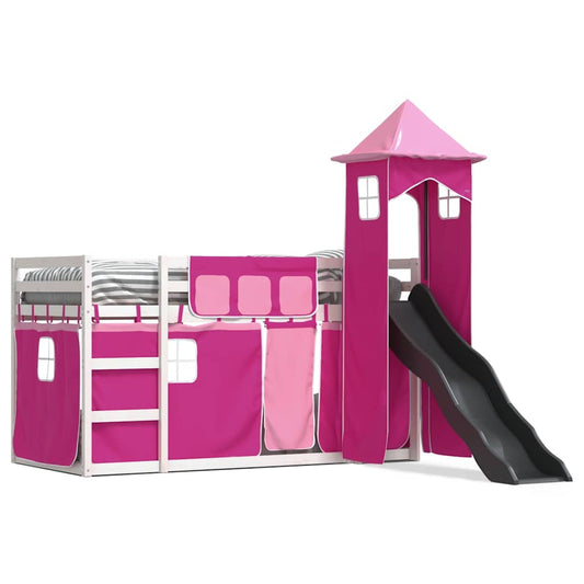 Bunk Bed without Mattress with Slide and Curtains Pink 90x200 cm Bunk Bed without Mattress with Slide and Curtains Pink 90x200 cm