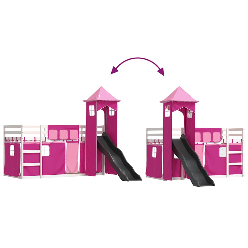 Bunk Bed without Mattress with Slide and Curtains Pink 90x200cm