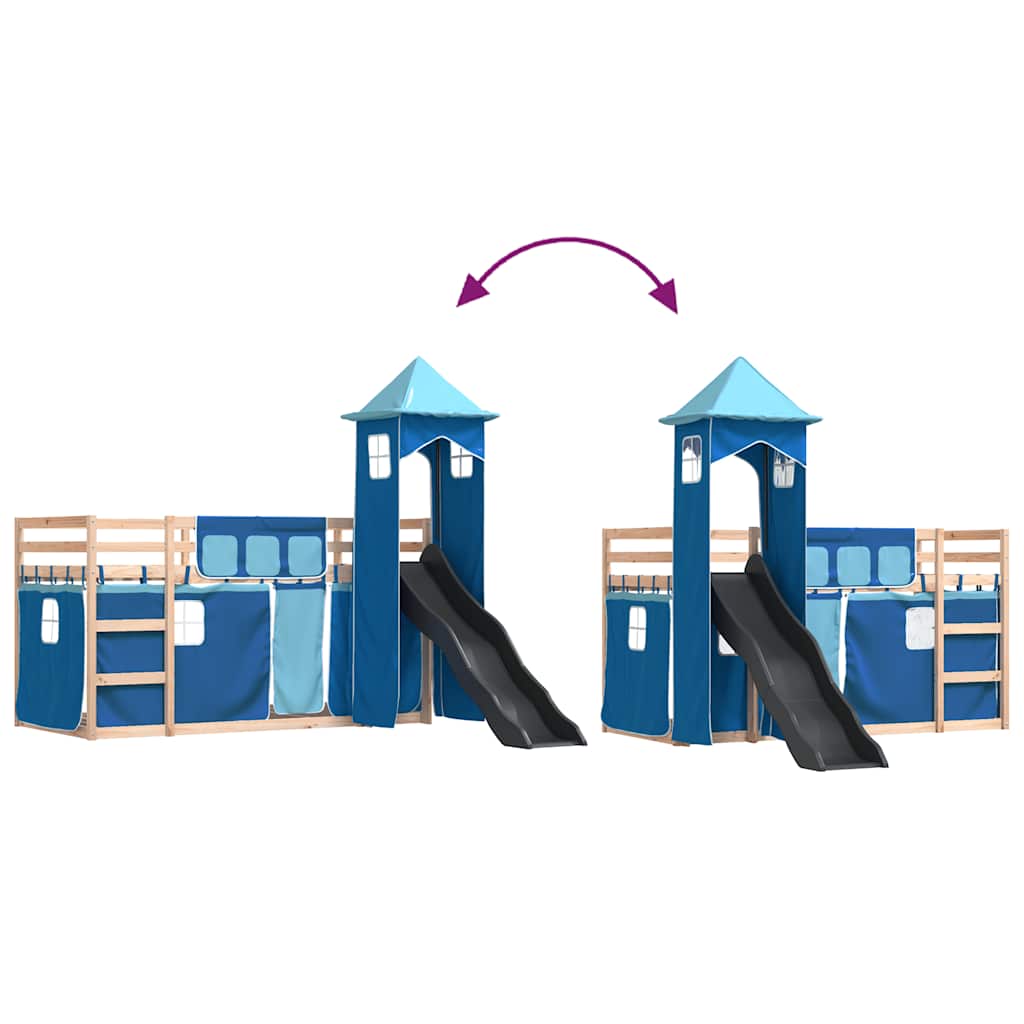 Bunk Bed without Mattress with Slide and Curtains Blue 80x200cm