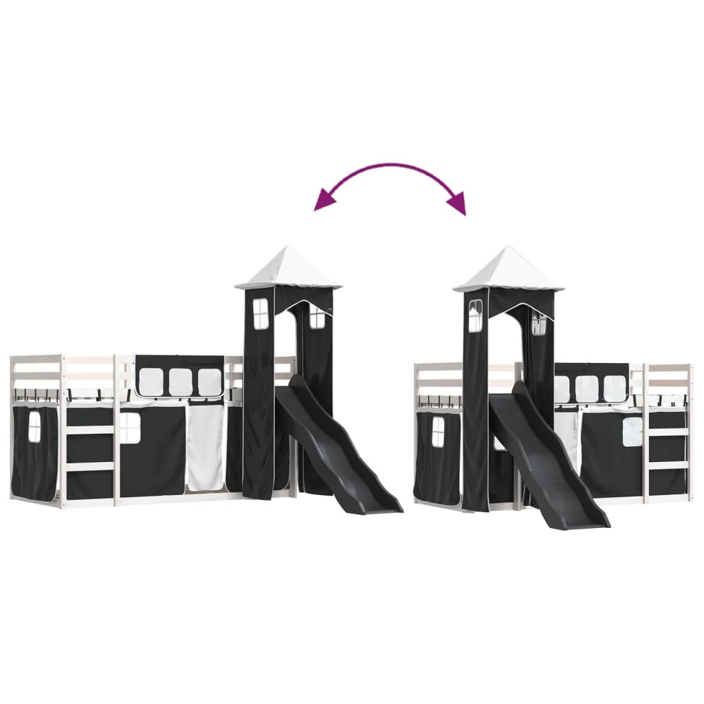 Bunk Bed without Mattress with Slide White and Black 90x190 cm Single
