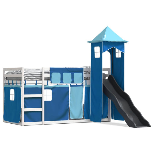 Bunk Bed without Mattress with Slide and Curtains Blue 90x190 cm Single Bunk Bed without Mattress with Slide and Curtains Blue 90x190 cm Single