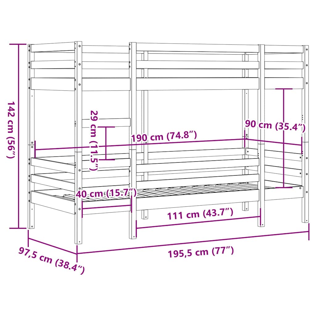 Bunk Bed without Mattress 90x190 cm Solid Wood Pine