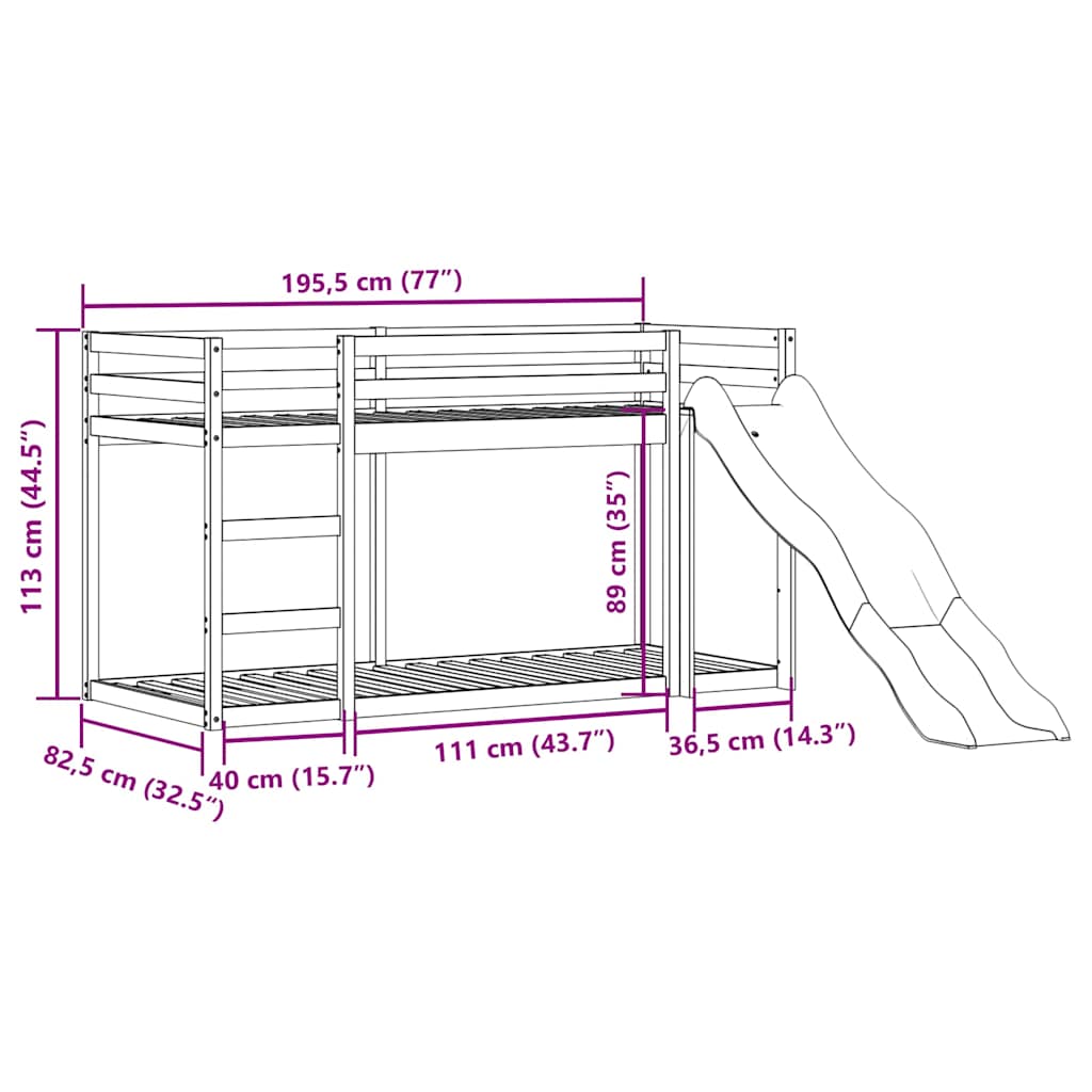 Bunk Bed with Slide&Ladder without Mattress Wax Brown 75x190 cm Small Single