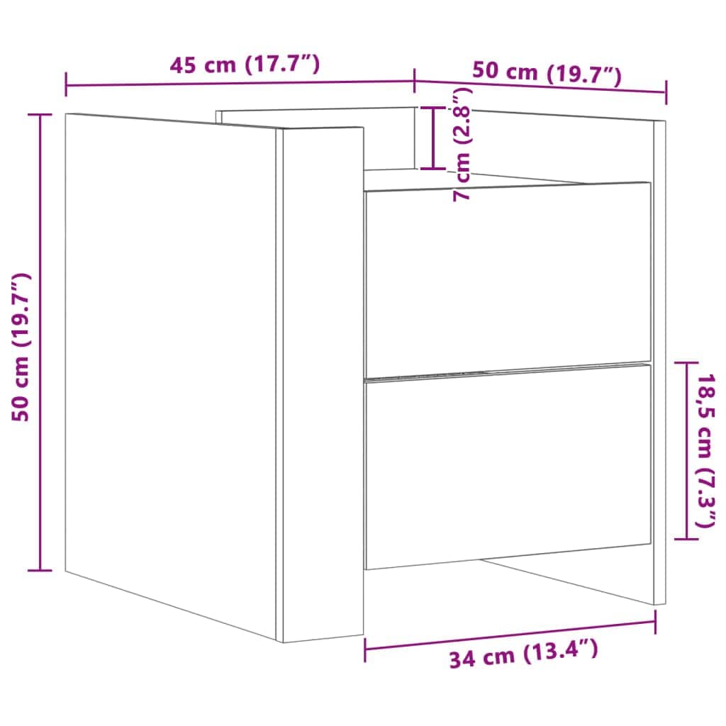 Bedside Cabinet Grey Sonoma 45x50x50 cm Engineered Wood