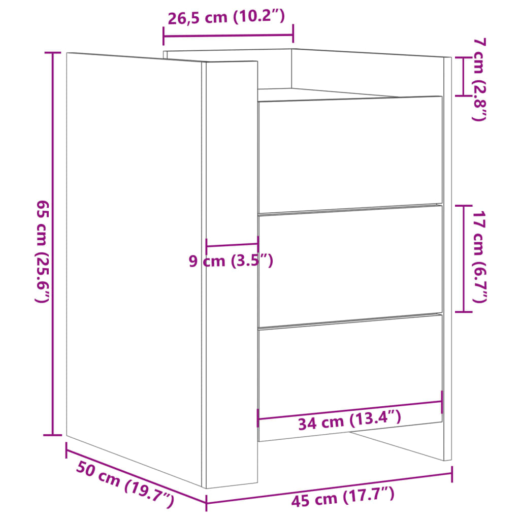 Bedside Cabinet Grey Sonoma 45x50x65 cm Engineered Wood