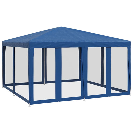 Party Tent with 8 Mesh Sidewalls Blue 4x4 m HDPE Party Tent with 8 Mesh Sidewalls Blue 4x4 m HDPE
