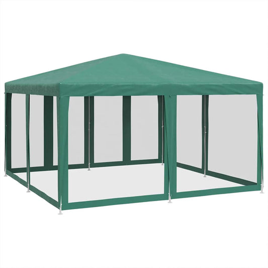 Party Tent with 8 Mesh Sidewalls Green 4x4 m HDPE Party Tent with 8 Mesh Sidewalls Green 4x4 m HDPE