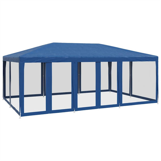 Party Tent with 10 Mesh Sidewalls Blue 6x4 m HDPE Party Tent with 10 Mesh Sidewalls Blue 6x4 m HDPE