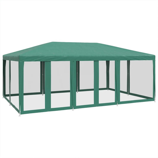 Party Tent with 10 Mesh Sidewalls Green 6x4 m HDPE Party Tent with 10 Mesh Sidewalls Green 6x4 m HDPE