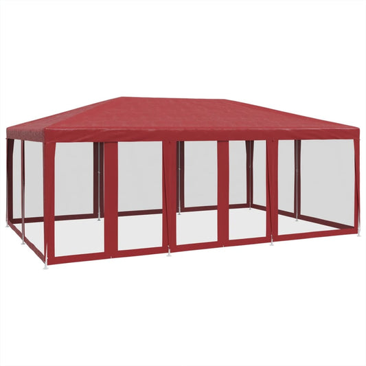 Party Tent with 10 Mesh Sidewalls Red 6x4 m HDPE Party Tent with 10 Mesh Sidewalls Red 6x4 m HDPE