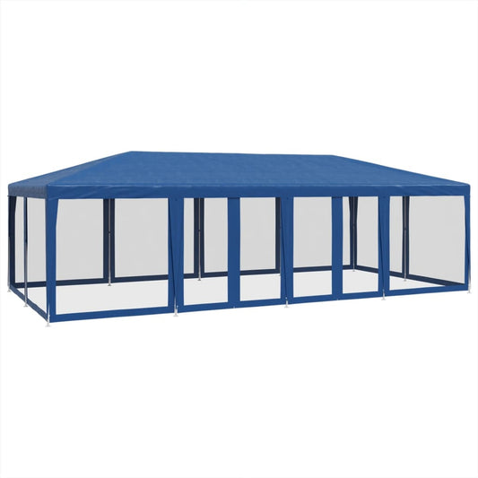 Party Tent with 12 Mesh Sidewalls Blue 8x4 m HDPE Party Tent with 12 Mesh Sidewalls Blue 8x4 m HDPE