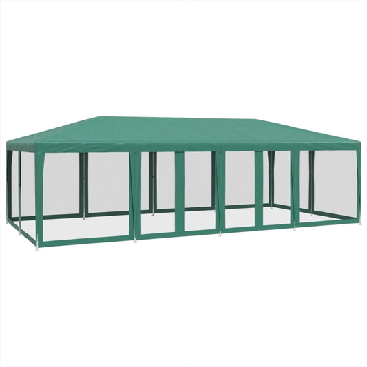 Party Tent with 12 Mesh Sidewalls Green 8x4 m HDPE Party Tent with 12 Mesh Sidewalls Green 8x4 m HDPE