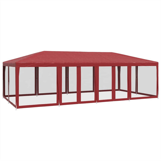 Party Tent with 12 Mesh Sidewalls Red 8x4 m HDPE Party Tent with 12 Mesh Sidewalls Red 8x4 m HDPE