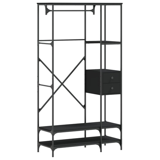 Clothes Rack with Shelves Black Engineered Wood Clothes Rack with Shelves Black Engineered Wood