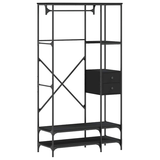 Clothes Rack with Shelves Black Engineered Wood Clothes Rack with Shelves Black Engineered Wood