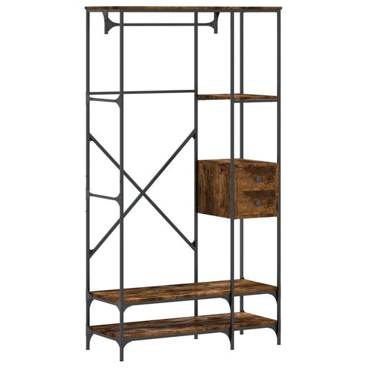 Clothes Rack with Shelves Smoked Oak Engineered Wood Clothes Rack with Shelves Smoked Oak Engineered Wood