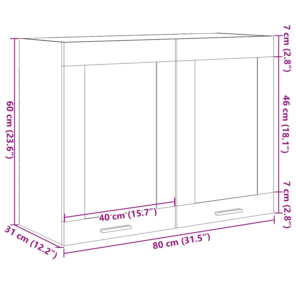 Hanging Glass Cabinet "Lyon" Sonoma Oak 80x31x60 cm Engineered Wood
