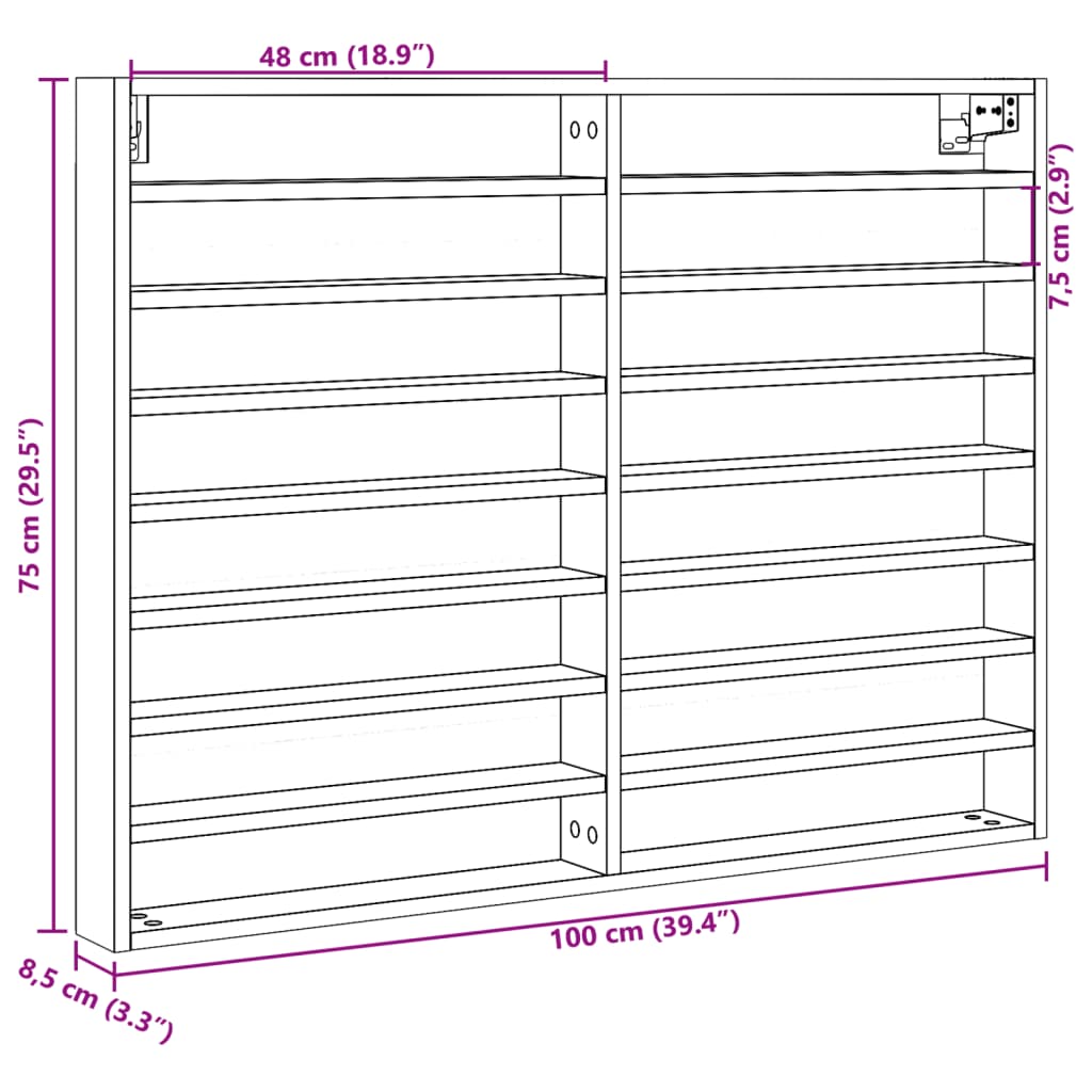 Vitrine Cabinet Smoked Oak 100x8,5x75 cm Engineered Wood