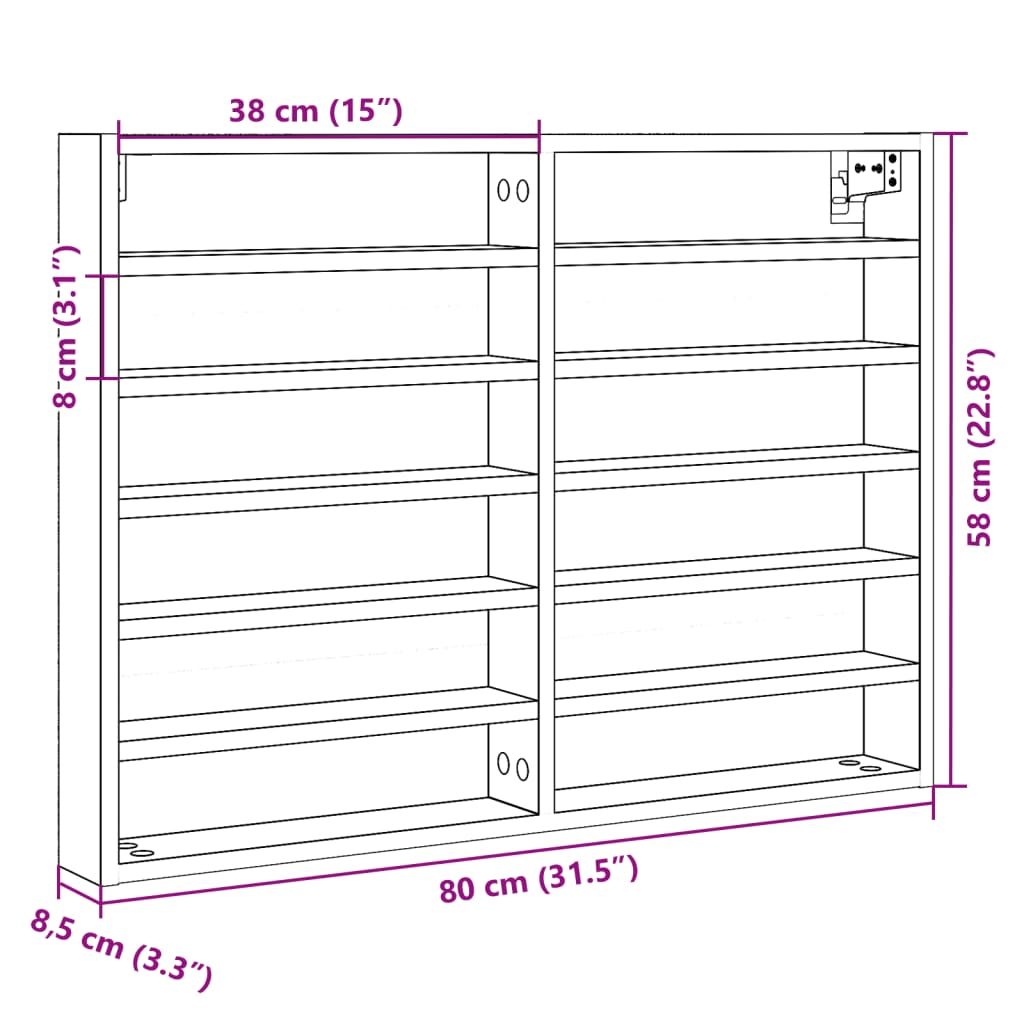 Vitrine Cabinet Brown Oak 80x8,5x58 cm Engineered Wood
