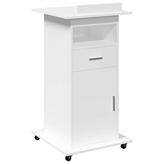 Lectern with Wheels & Drawer White 55x55x107 cm Engineered Wood Lectern with Wheels & Drawer White 55x55x107 cm Engineered Wood