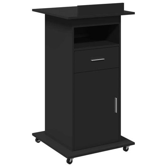 Lectern with Wheels & Drawer Black 55x55x107 cm Engineered Wood Lectern with Wheels & Drawer Black 55x55x107 cm Engineered Wood