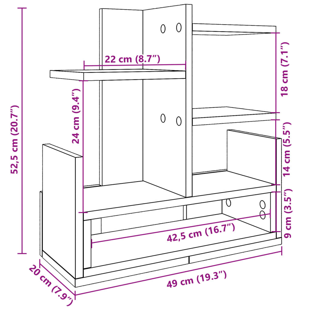 Desk Organiser Concrete Grey 49x20x52.5 cm Engineered wood