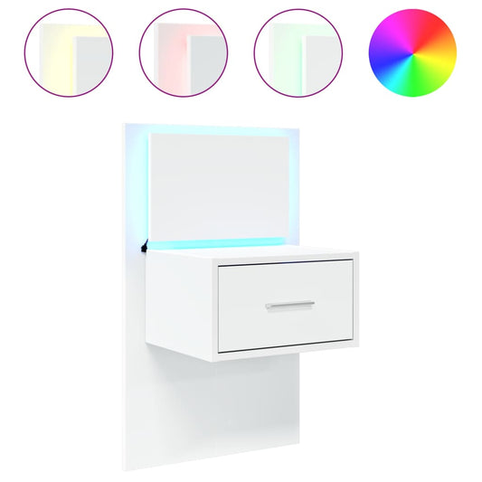 Wall-mounted Bedside Cabinet with LED Lights White Wall-mounted Bedside Cabinet with LED Lights White