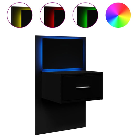Wall-mounted Bedside Cabinet with LED Lights Black Wall-mounted Bedside Cabinet with LED Lights Black