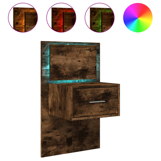 Wall-mounted Bedside Cabinet with LED Lights Smoked Oak Wall-mounted Bedside Cabinet with LED Lights Smoked Oak