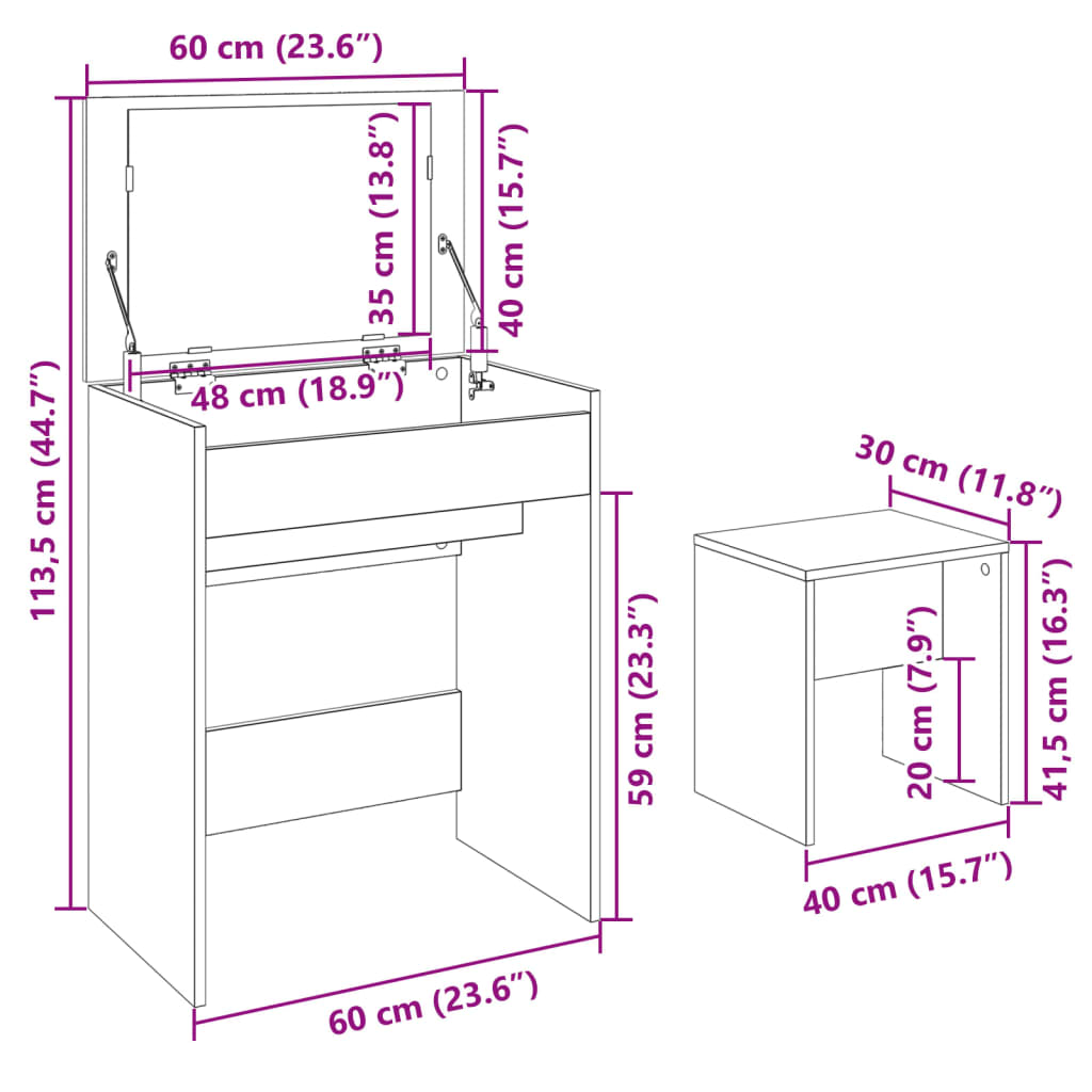 Dressing Table and Stool Black 60x40x113,5 cm