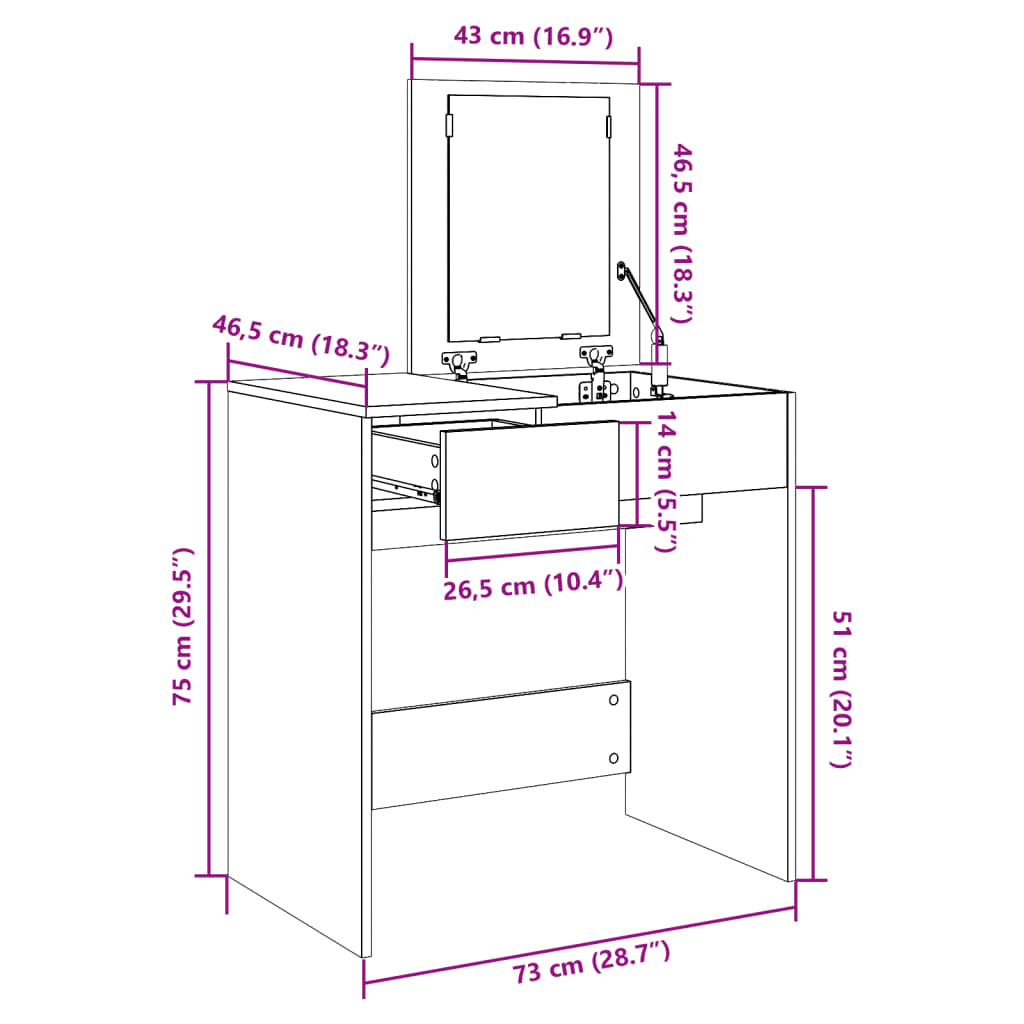 Dressing Table with Mirror Concrete Grey 73x46,5x120 cm