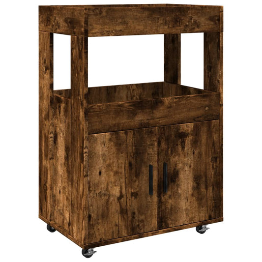 Bar Cart Smoked Oak 60x39.5x89 cm Engineered Wood Bar Cart Smoked Oak 60x39.5x89 cm Engineered Wood