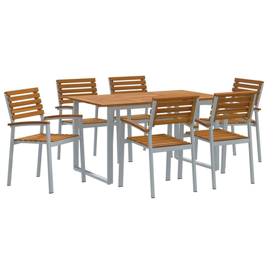 Garden Dining Set 7 pcs Grey Solid Acacia Wood Garden Dining Set 7 pcs Grey Solid Acacia Wood