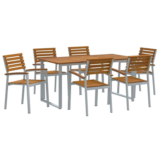 Garden Dining Set 7 pcs Grey Solid Acacia Wood Garden Dining Set 7 pcs Grey Solid Acacia Wood