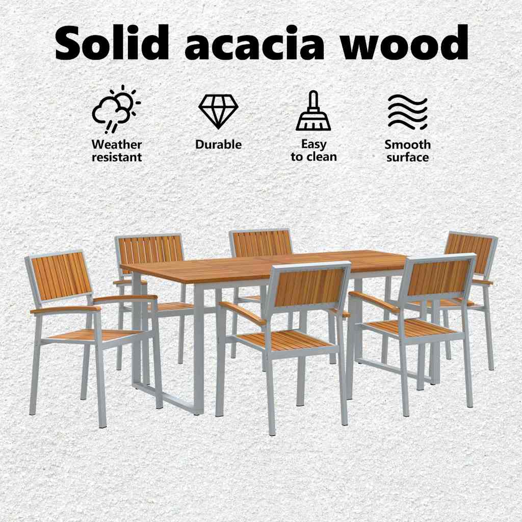 Garden Dining Set 7 pcs Grey Solid Acacia Wood