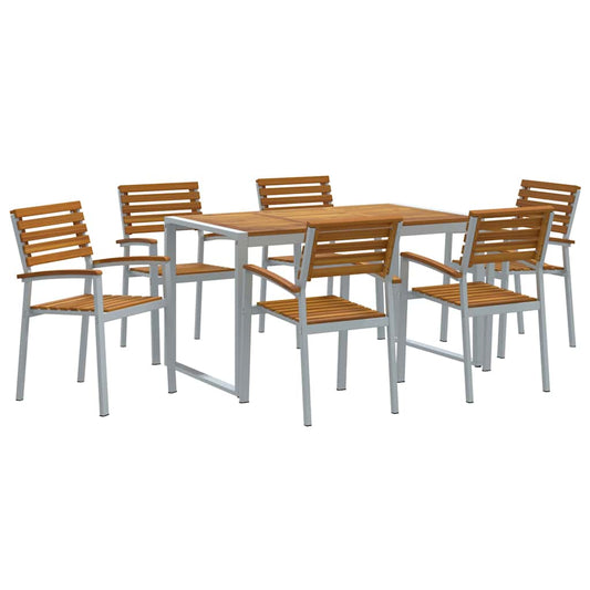 Garden Dining Set 7 pcs Grey Solid Acacia Wood Garden Dining Set 7 pcs Grey Solid Acacia Wood
