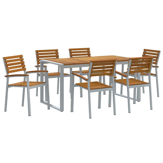 Garden Dining Set 7 pcs Grey Solid Acacia Wood Garden Dining Set 7 pcs Grey Solid Acacia Wood