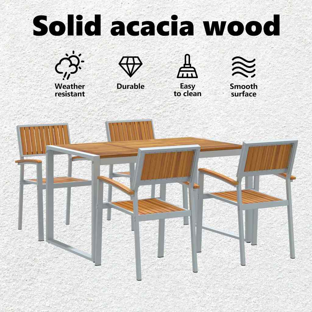 Garden Dining Set 5 pcs Grey Solid Acacia Wood
