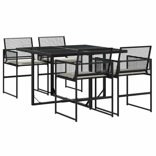5 Piece Garden Dining Set with Cushions Black Poly Rattan 5 Piece Garden Dining Set with Cushions Black Poly Rattan