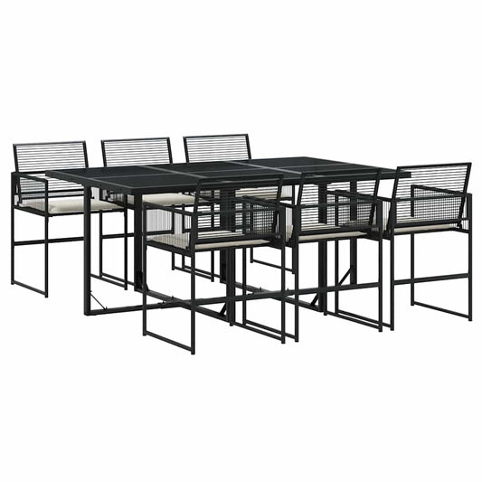 7 Piece Garden Dining Set with Cushions Black Poly Rattan 7 Piece Garden Dining Set with Cushions Black Poly Rattan